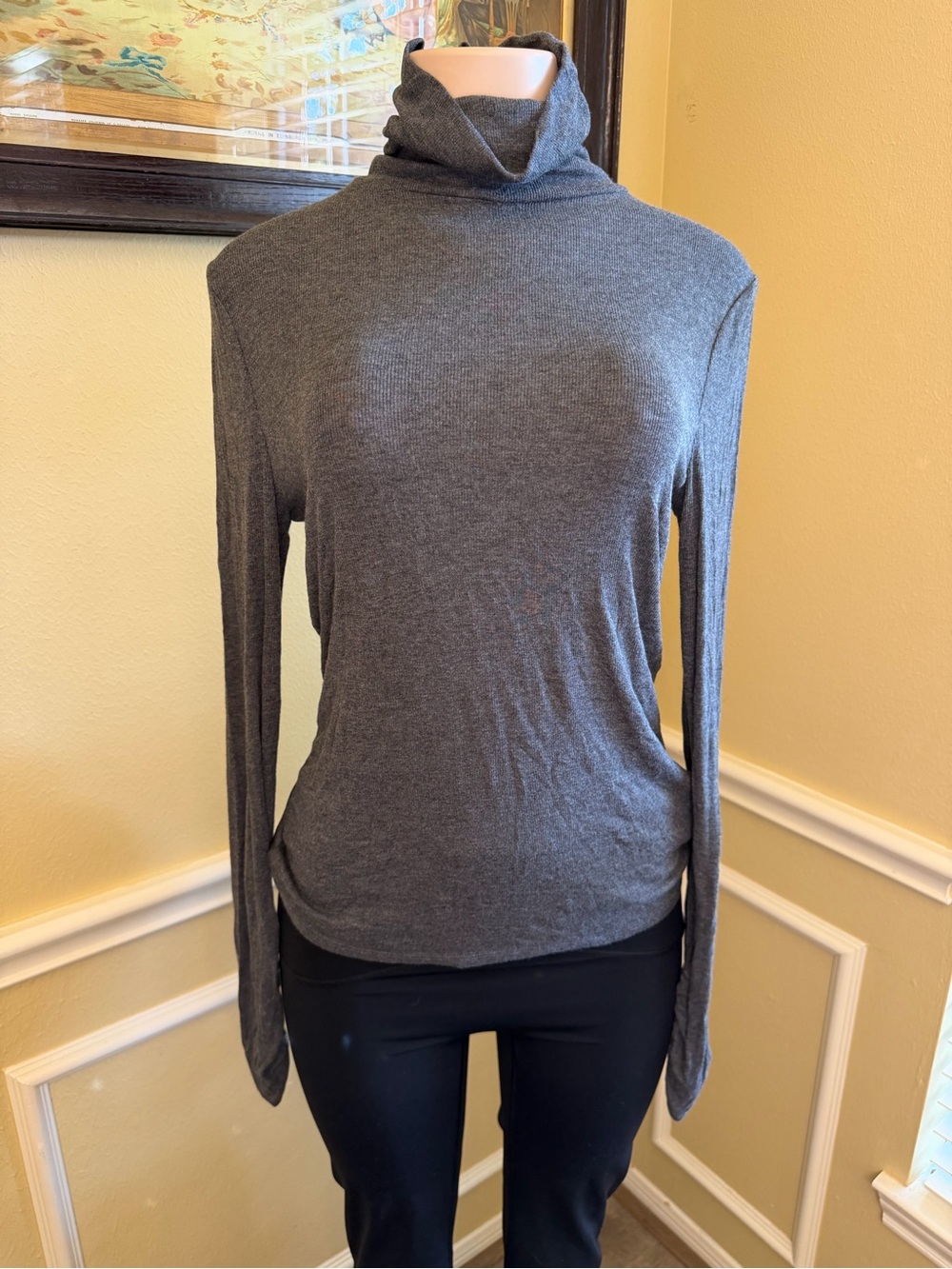 Classic Gray Women's Turtleneck Long Sleeve Top